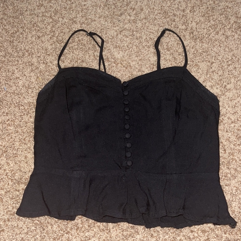 Black Button Crop Top